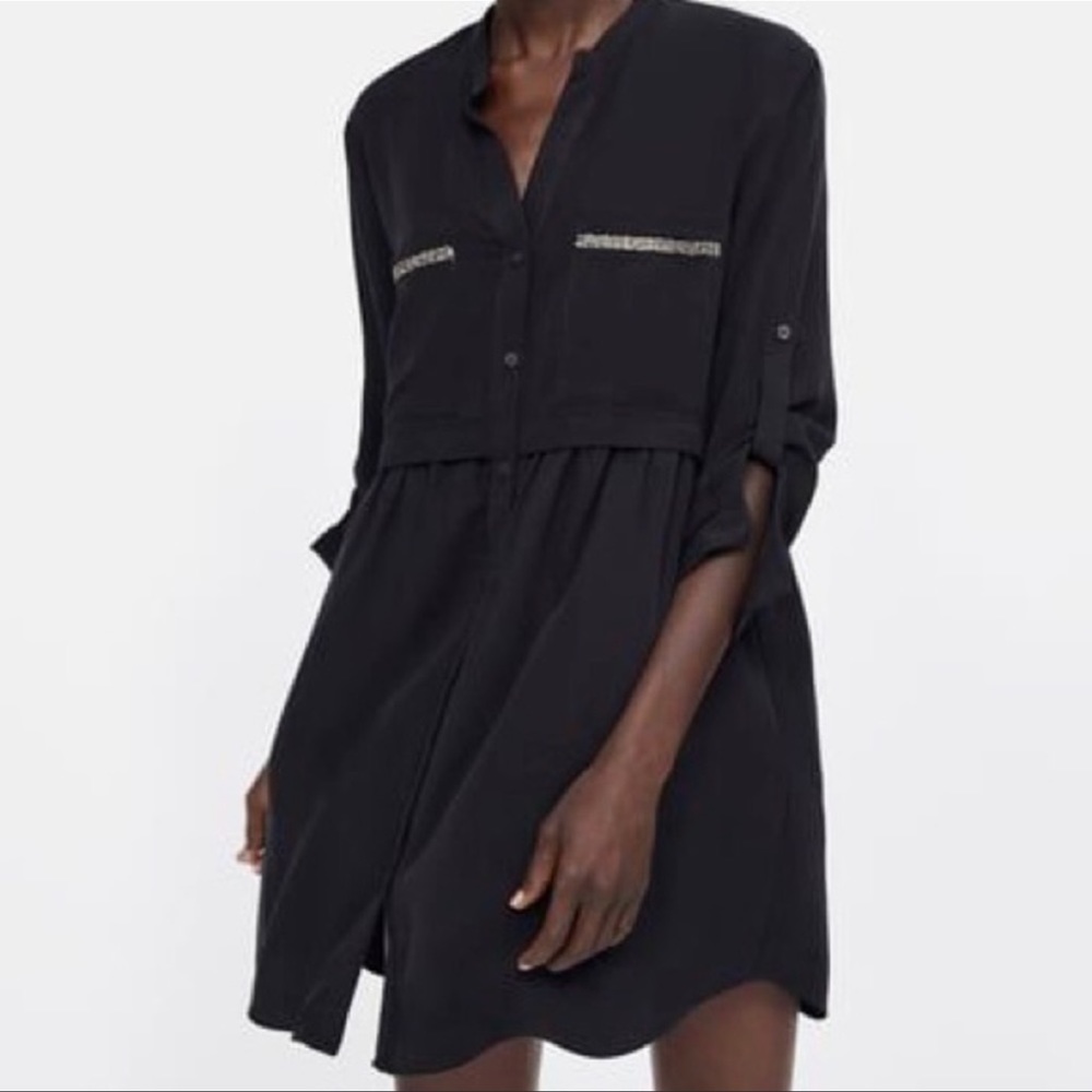 Zara Black Tencel Mini Shirtdress Size S